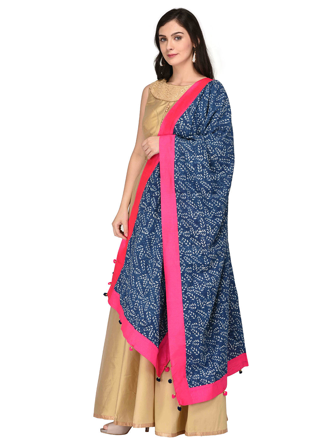 Dupatta Bazaar Woman's Printed Indigo Cotton Dupatta - Dupatta Bazaar