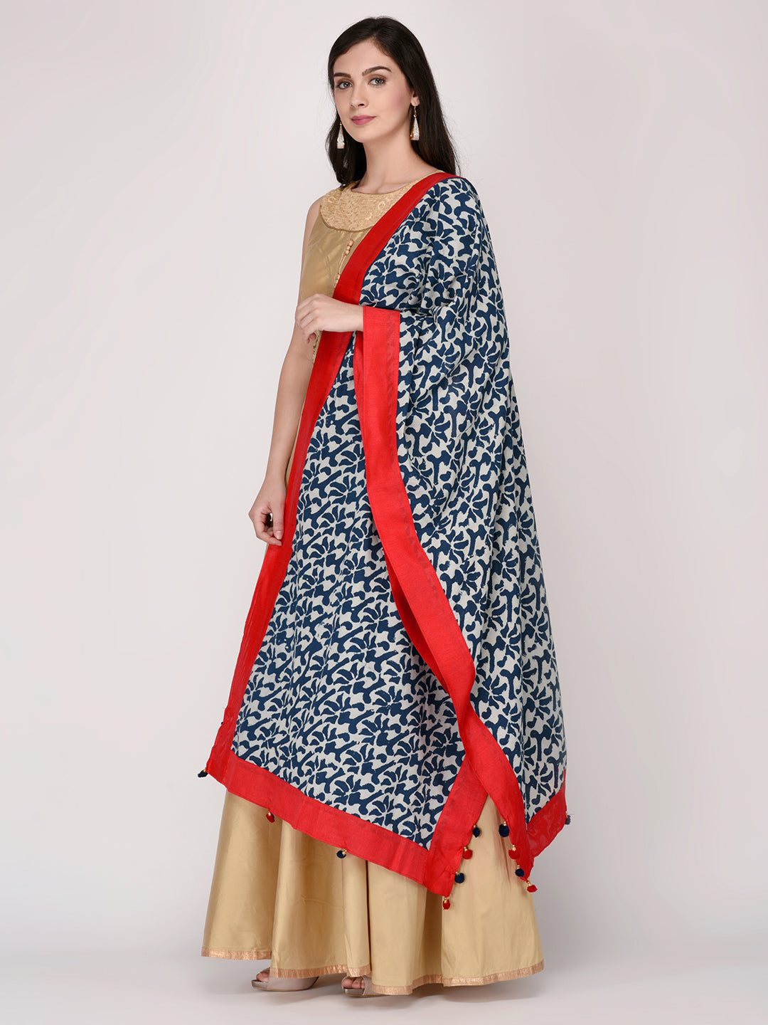 Dupatta Bazaar Woman's Printed Indigo Cotton Dupatta - Dupatta Bazaar
