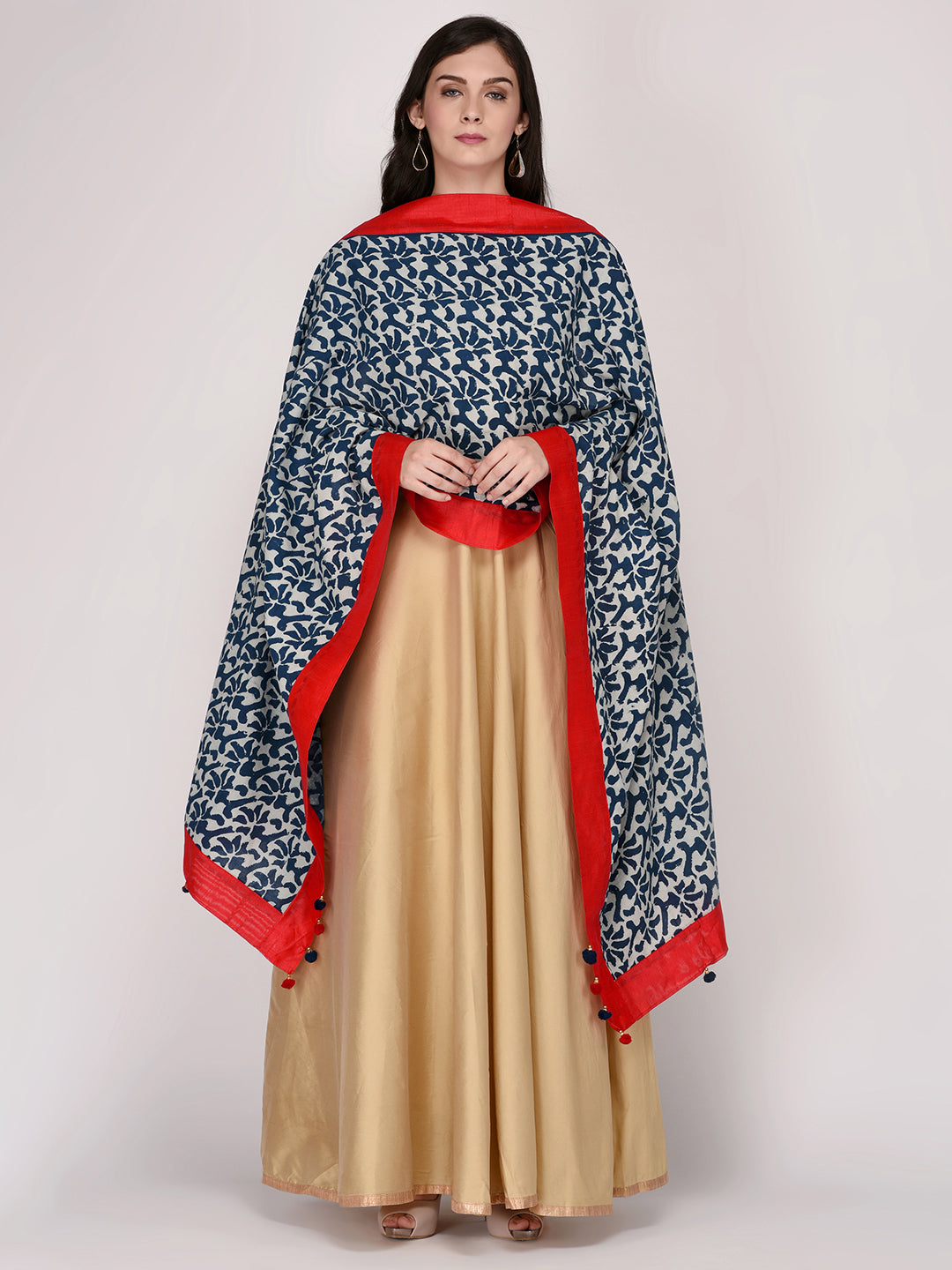 Dupatta Bazaar Woman's Printed Indigo Cotton Dupatta - Dupatta Bazaar