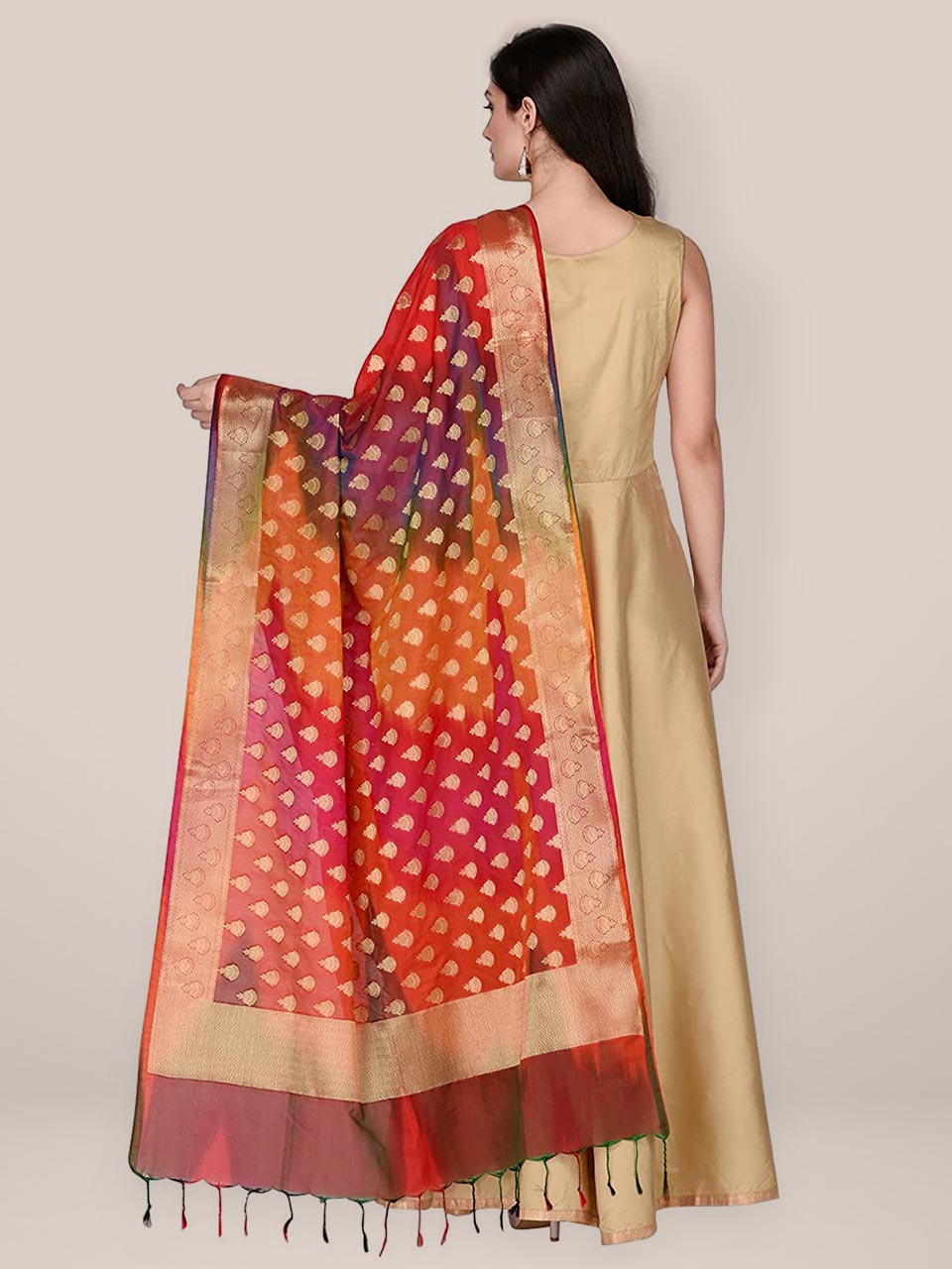 Multicolour Banarasi Silk  Dupatta freeshipping - Dupatta Bazaar