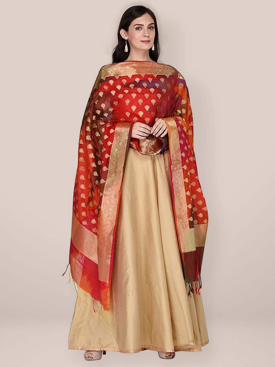 Multicolour Banarasi Silk  Dupatta freeshipping - Dupatta Bazaar