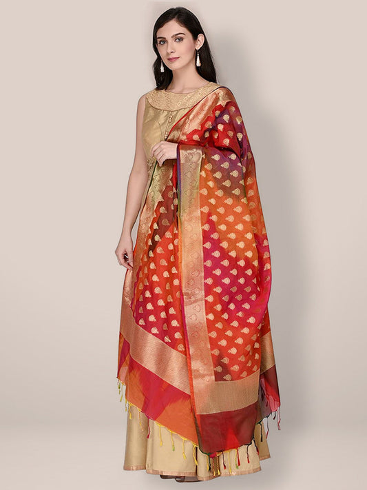Multicolour Banarasi Silk  Dupatta freeshipping - Dupatta Bazaar