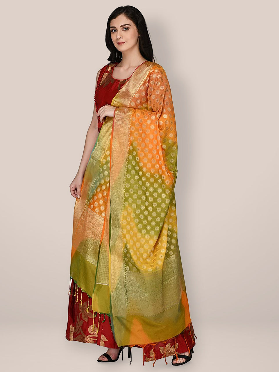 Banarasi Silk Multicoloured Dupatta freeshipping - Dupatta Bazaar