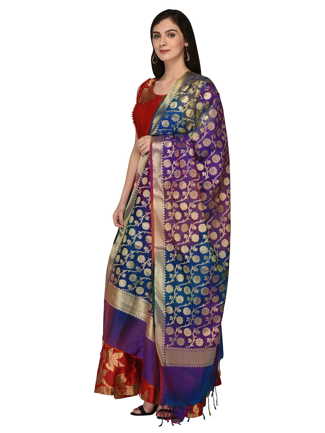 Dupatta Bazaar Woman's Banarasi Silk Multicoloured Dupatta - Dupatta Bazaar