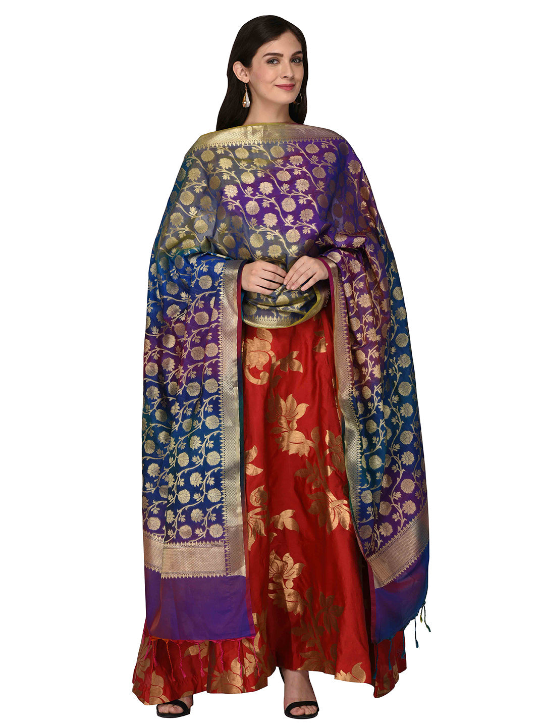 Dupatta Bazaar Woman's Banarasi Silk Multicoloured Dupatta - Dupatta Bazaar