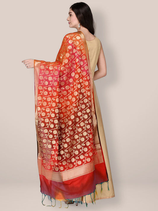 Red & Multicoloured Banarasi Silk Dupatta freeshipping - Dupatta Bazaar