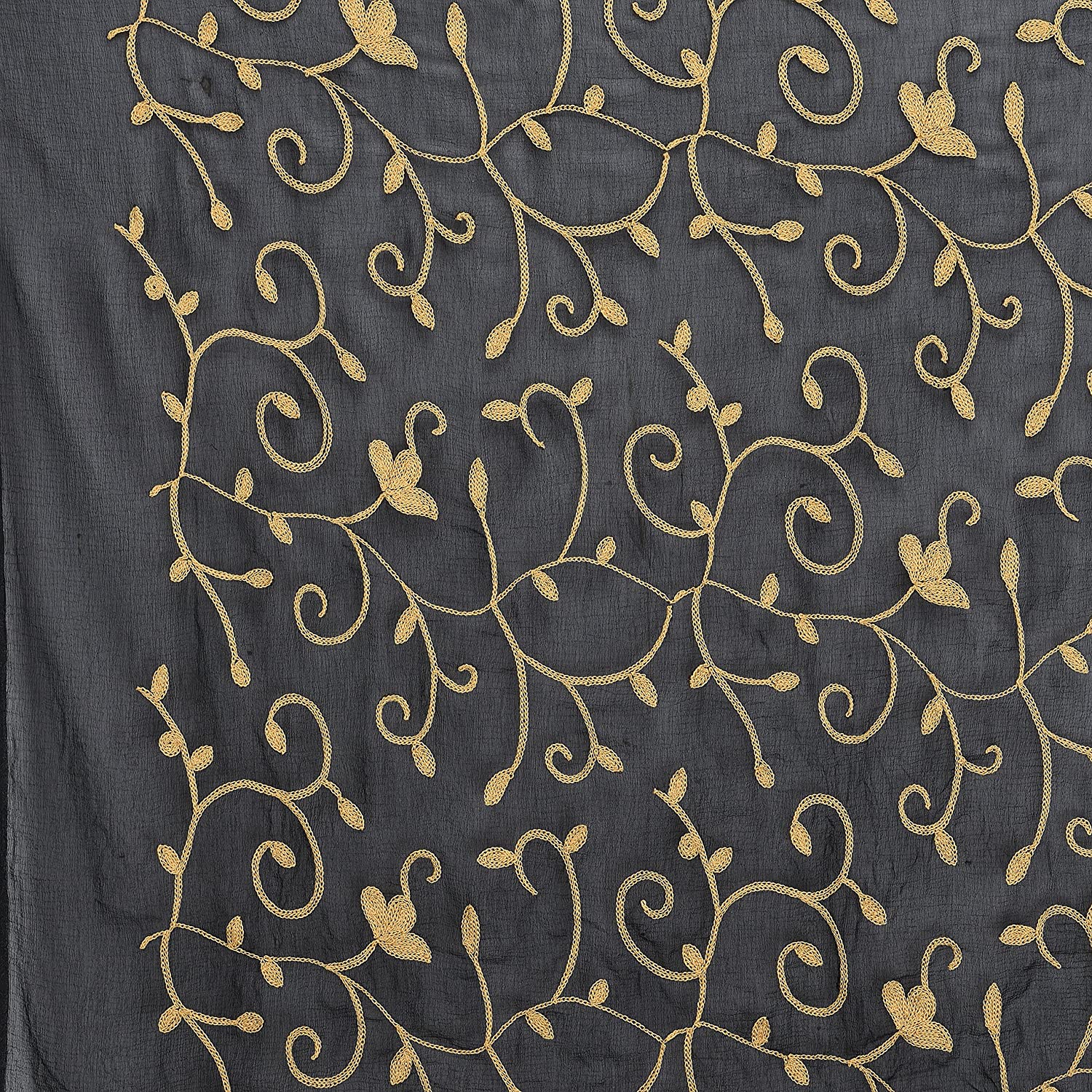 Black Chiffon Dupatta with Beige floral Embroidery freeshipping - Dupatta Bazaar