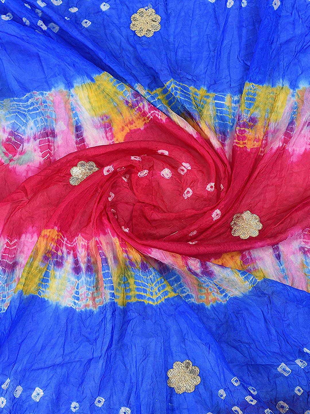 Multicoloured Bandhini Silk dupatta with Gotta Patti Work freeshipping - Dupatta Bazaar
