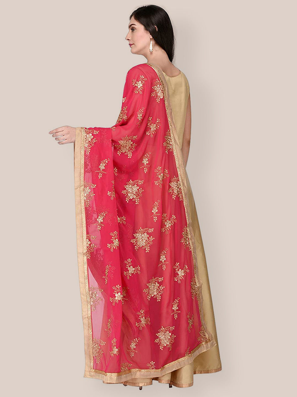 Red Georgette Dupatta with Gold Embroidery freeshipping - Dupatta Bazaar