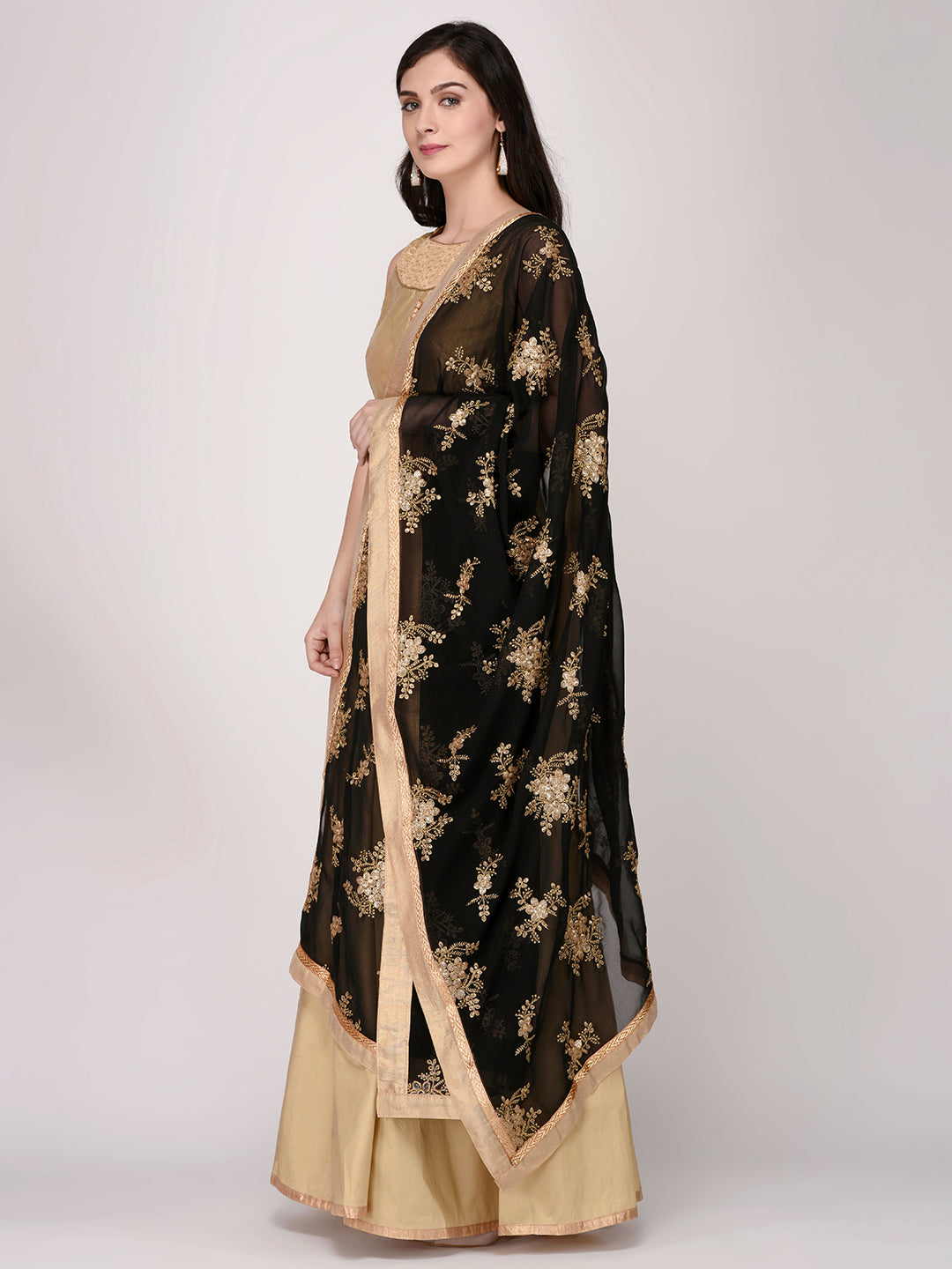 Dupatta Bazaar Woman's Georgette Dupatta with Gold Embroidery - Dupatta Bazaar