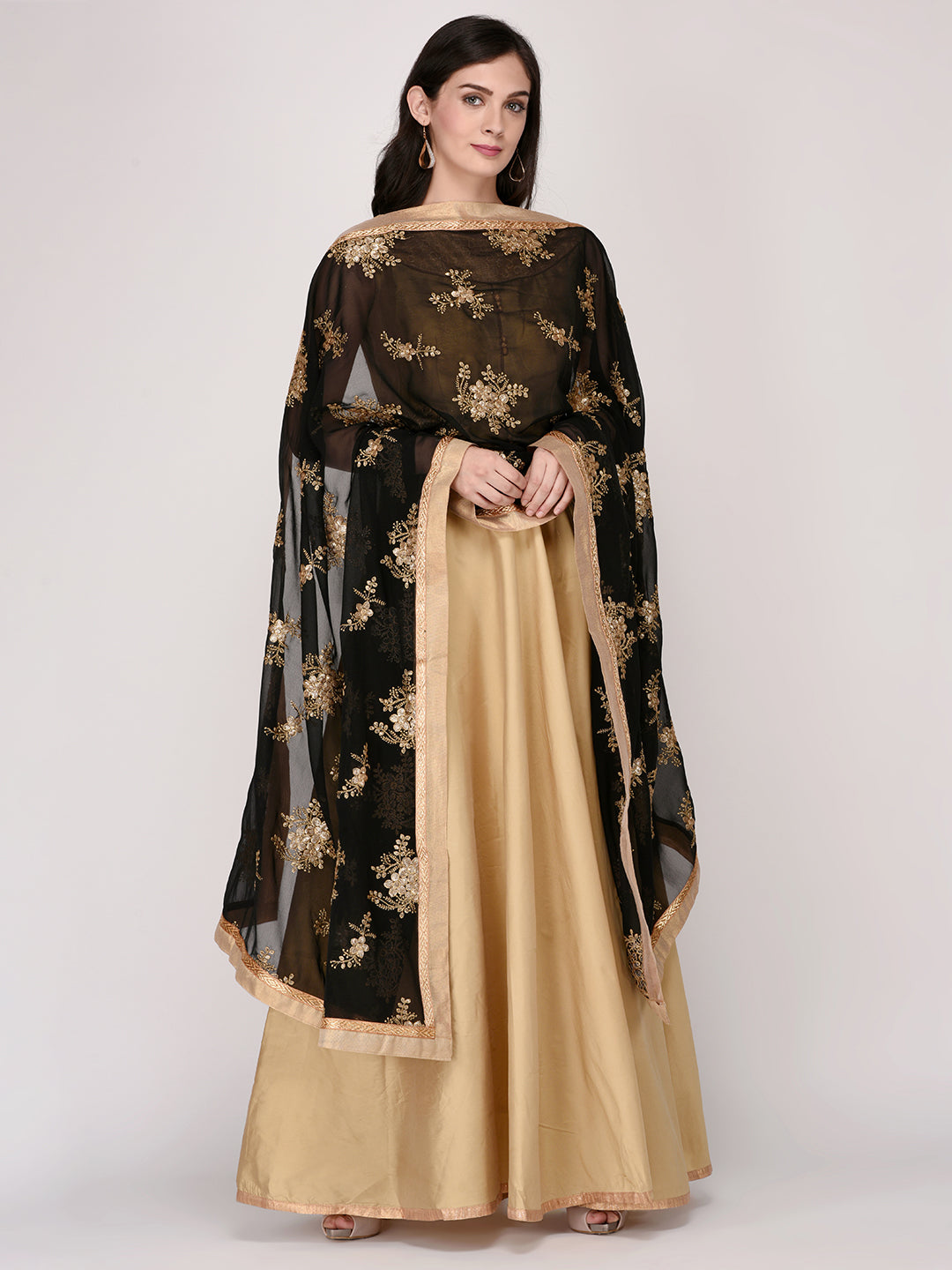 Dupatta Bazaar Woman's Georgette Dupatta with Gold Embroidery - Dupatta Bazaar