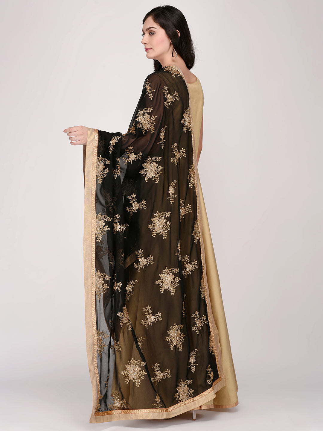 Dupatta Bazaar Woman's Georgette Dupatta with Gold Embroidery - Dupatta Bazaar