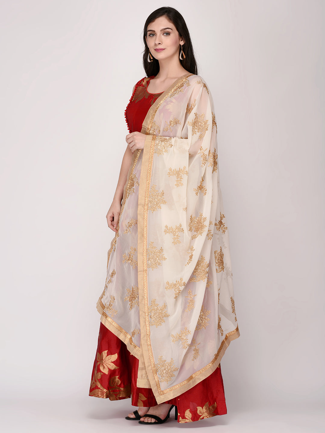 Dupatta Bazaar Woman's Georgette Dupatta with Gold Embroidery - Dupatta Bazaar