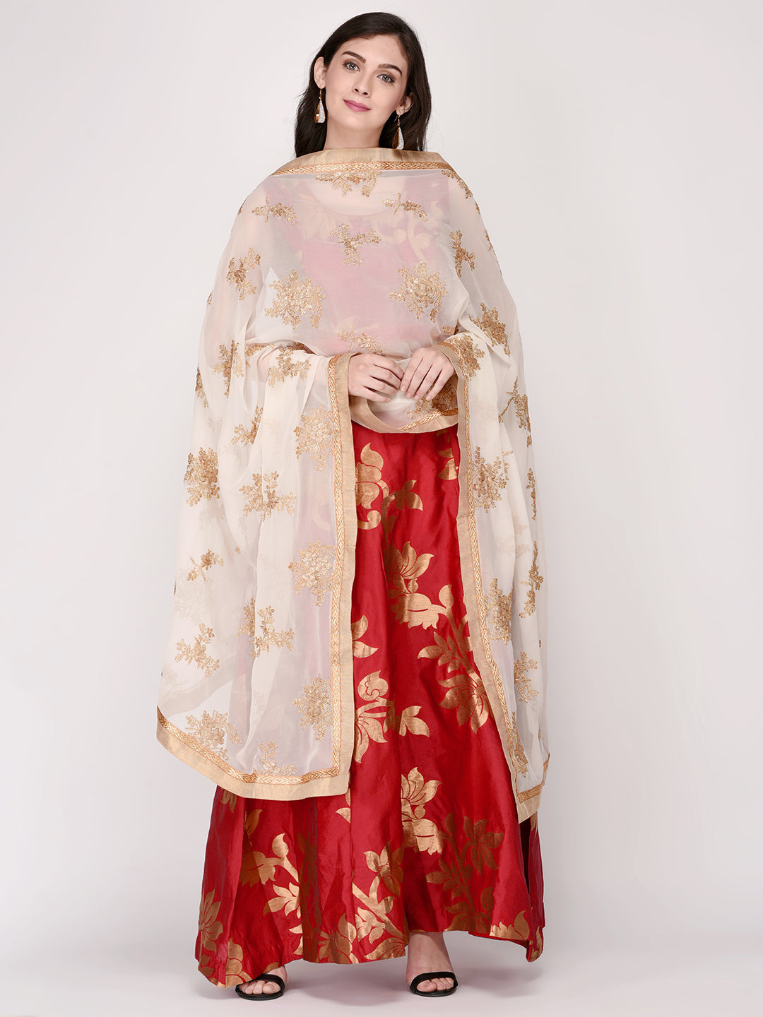 Dupatta Bazaar Woman's Georgette Dupatta with Gold Embroidery - Dupatta Bazaar