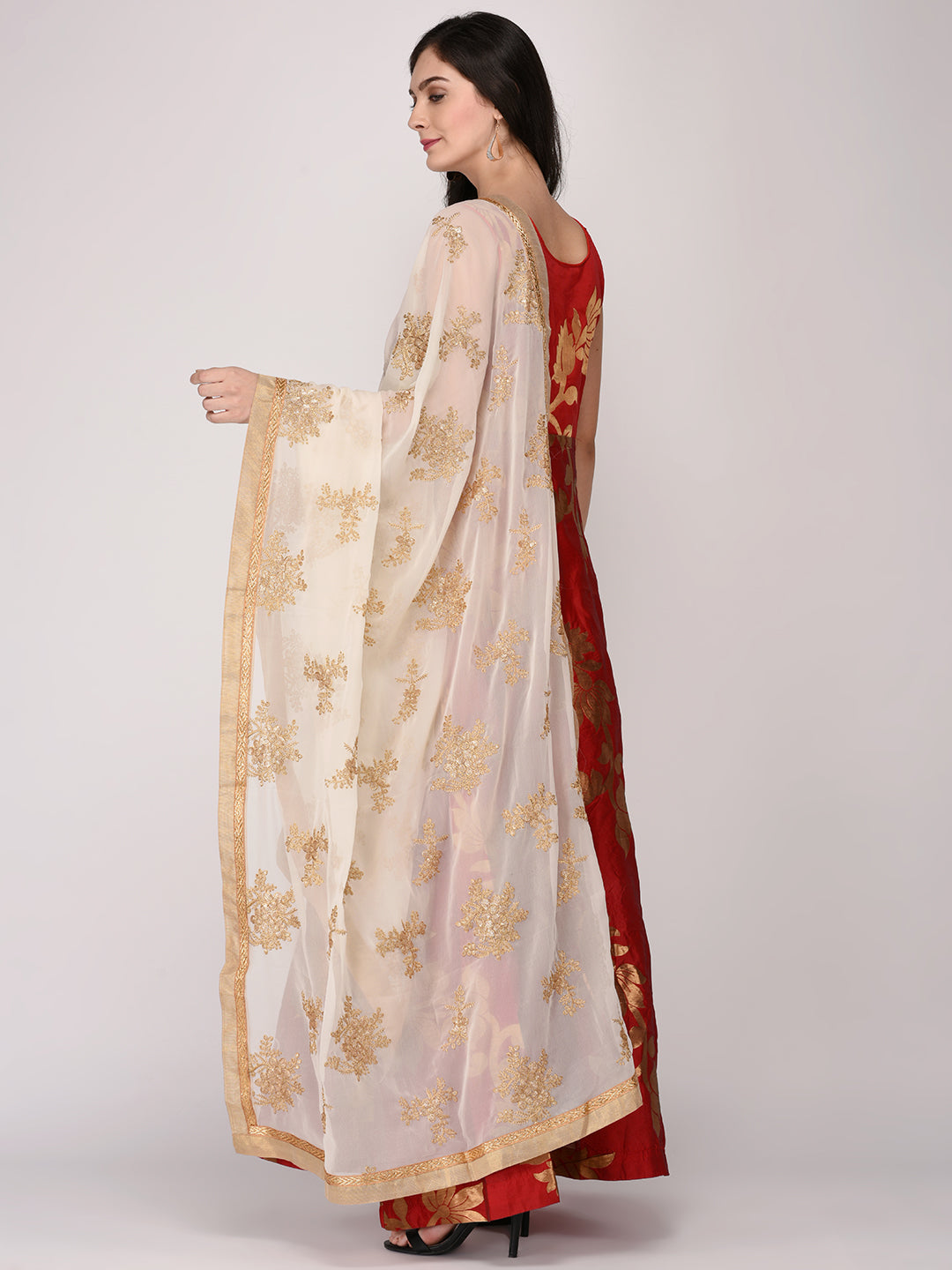 Dupatta Bazaar Woman's Georgette Dupatta with Gold Embroidery - Dupatta Bazaar
