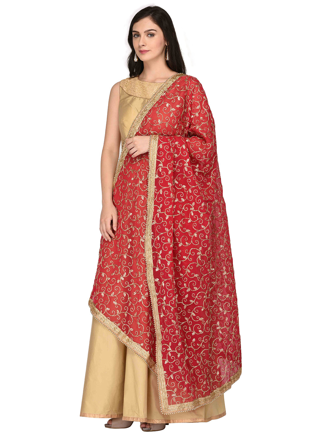 Dupatta Bazaar Woman's Georgette Dupatta with Gold Embroidery - Dupatta Bazaar