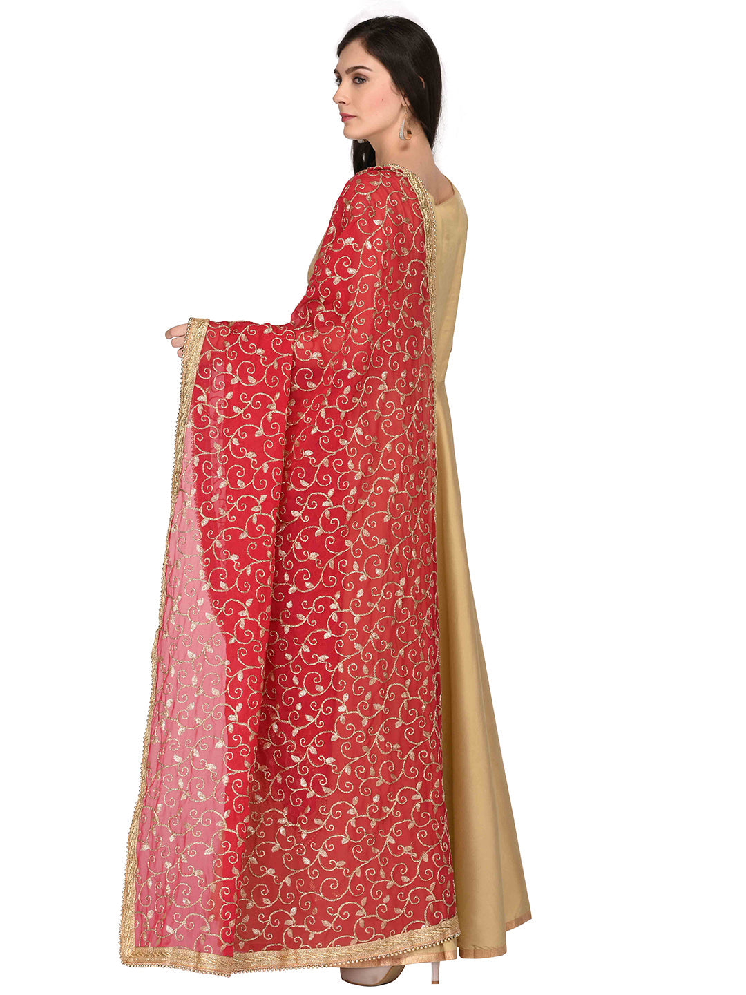Dupatta Bazaar Woman's Georgette Dupatta with Gold Embroidery - Dupatta Bazaar