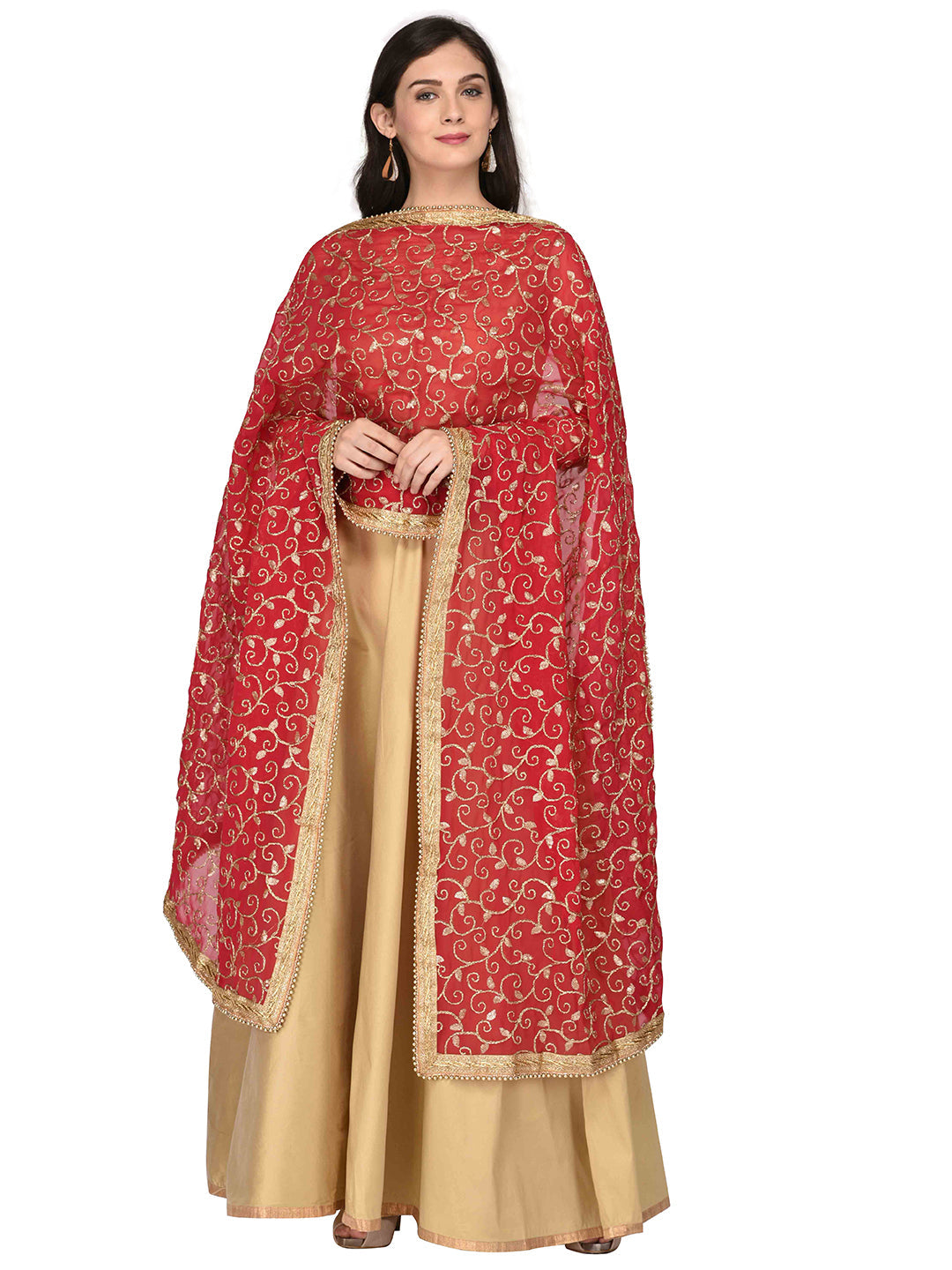 Dupatta Bazaar Woman's Georgette Dupatta with Gold Embroidery - Dupatta Bazaar