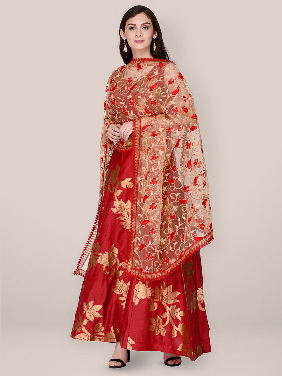 Dupatta Bazaar Woman's Net Dupatta with Embroidery. freeshipping - Dupatta Bazaar