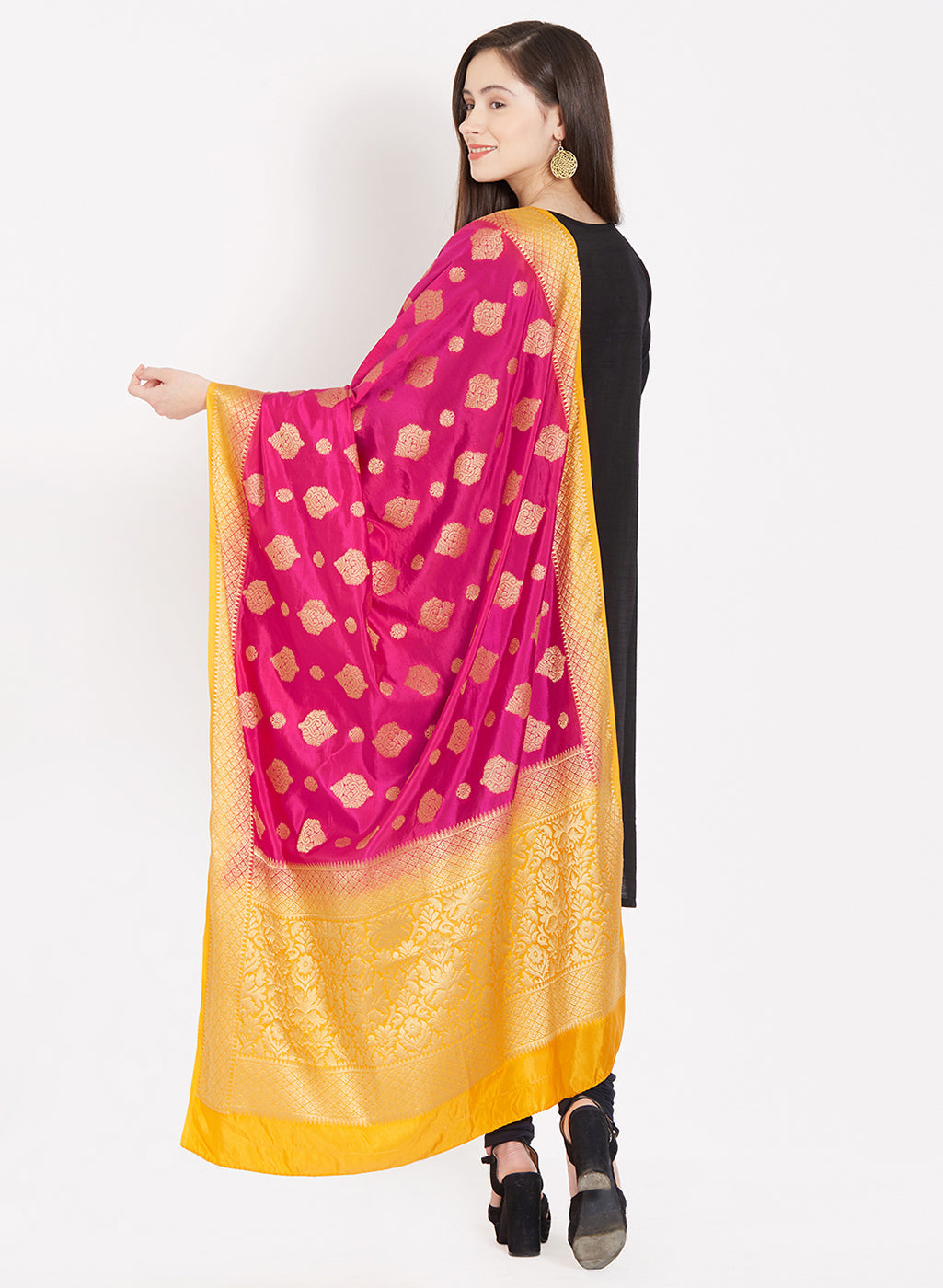 Dupatta Bazaar Woman's Pink & Orange Banarasi Silk Dupatta - Dupatta Bazaar