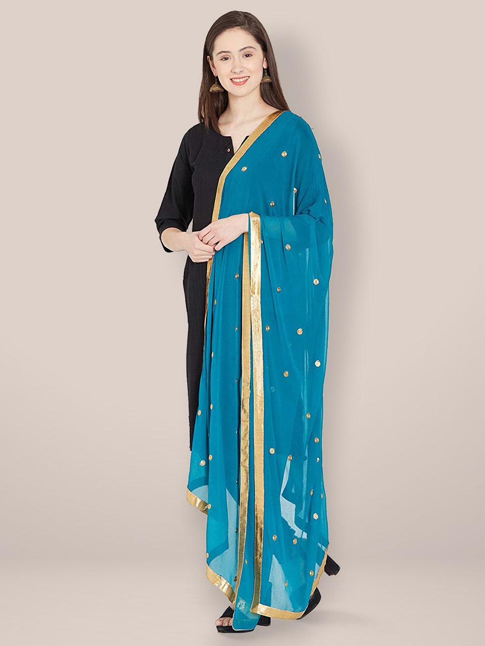 Blue Chiffon Dupatta with Gold Embroidery. freeshipping - Dupatta Bazaar