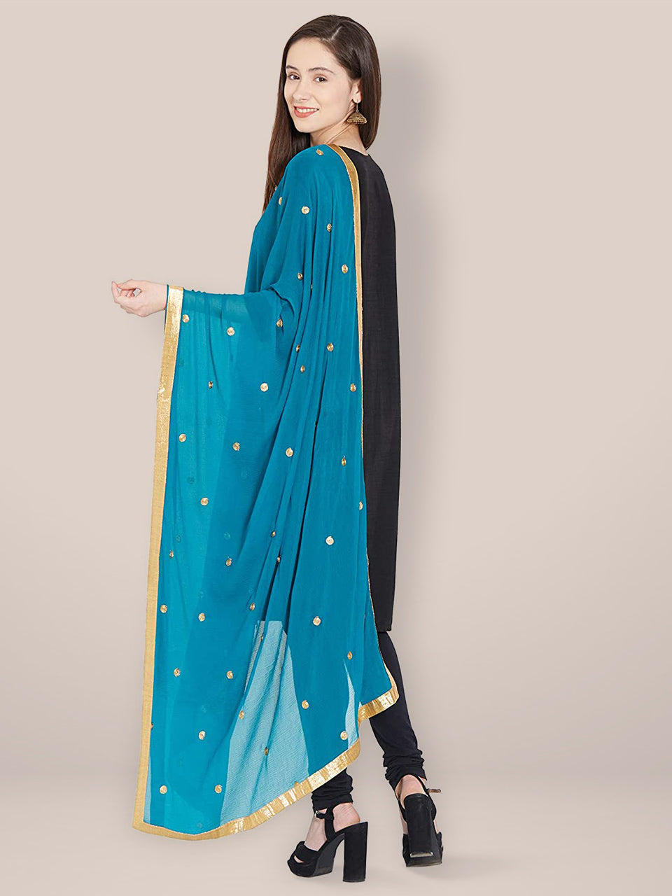 Blue Chiffon Dupatta with Gold Embroidery. freeshipping - Dupatta Bazaar