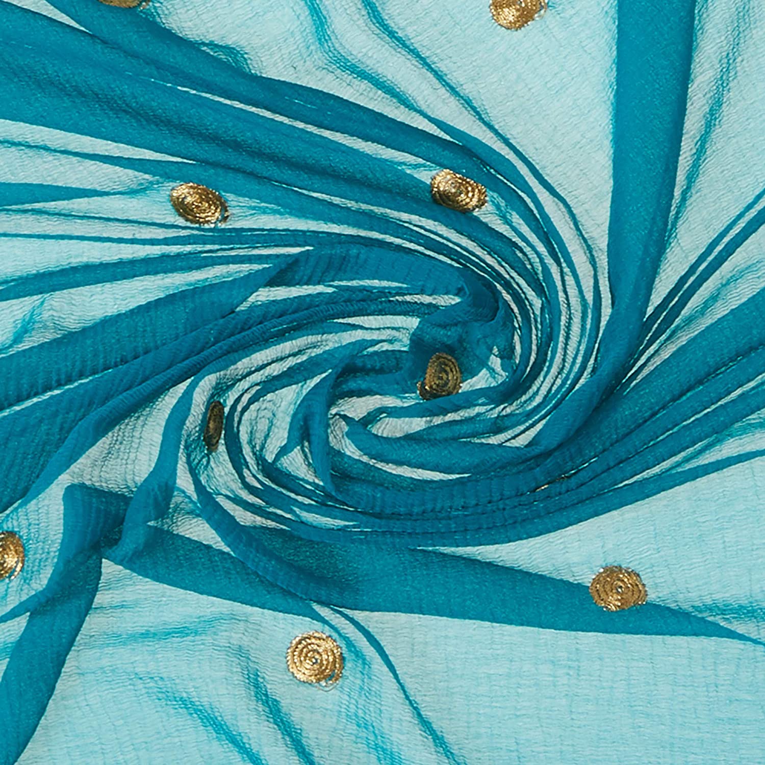Blue Chiffon Dupatta with Gold Embroidery. freeshipping - Dupatta Bazaar