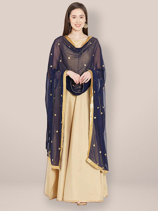 Navy Blue Chiffon Dupatta with Gold Embroidery. freeshipping - Dupatta Bazaar