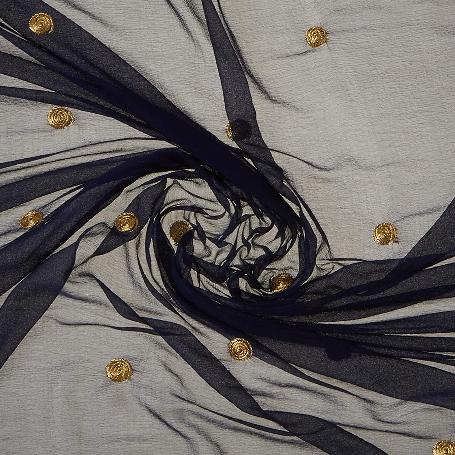 Navy Blue Chiffon Dupatta with Gold Embroidery. freeshipping - Dupatta Bazaar