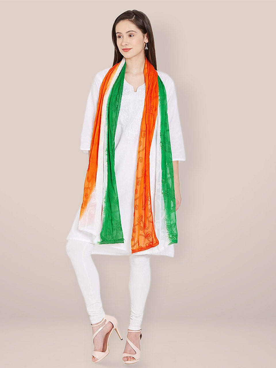Tri Colour/Tiranga Chiffon Dupatta with Embroidery freeshipping - Dupatta Bazaar