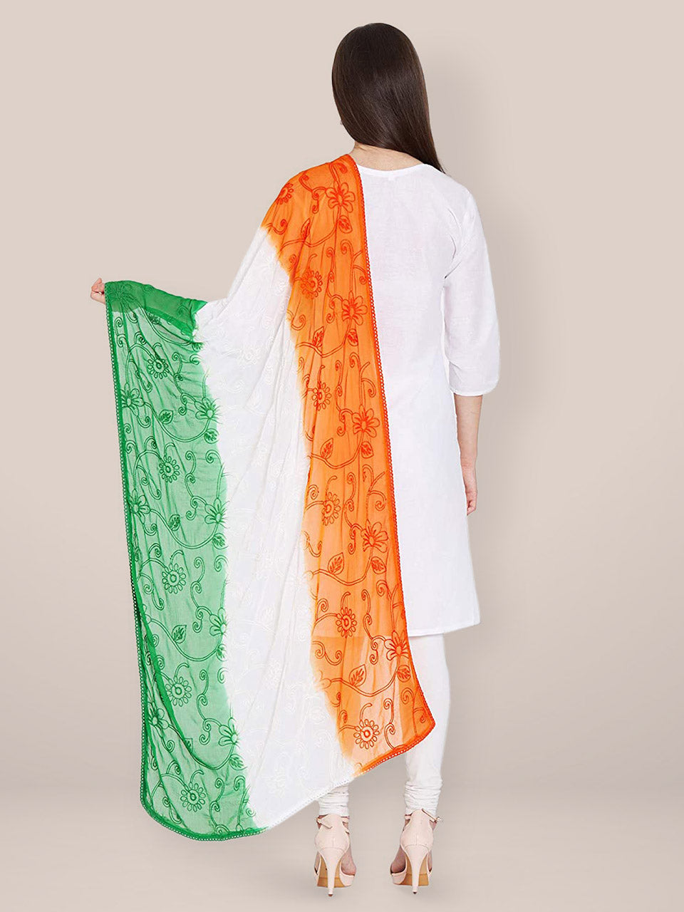 Tri Colour/Tiranga Chiffon Dupatta with Embroidery freeshipping - Dupatta Bazaar
