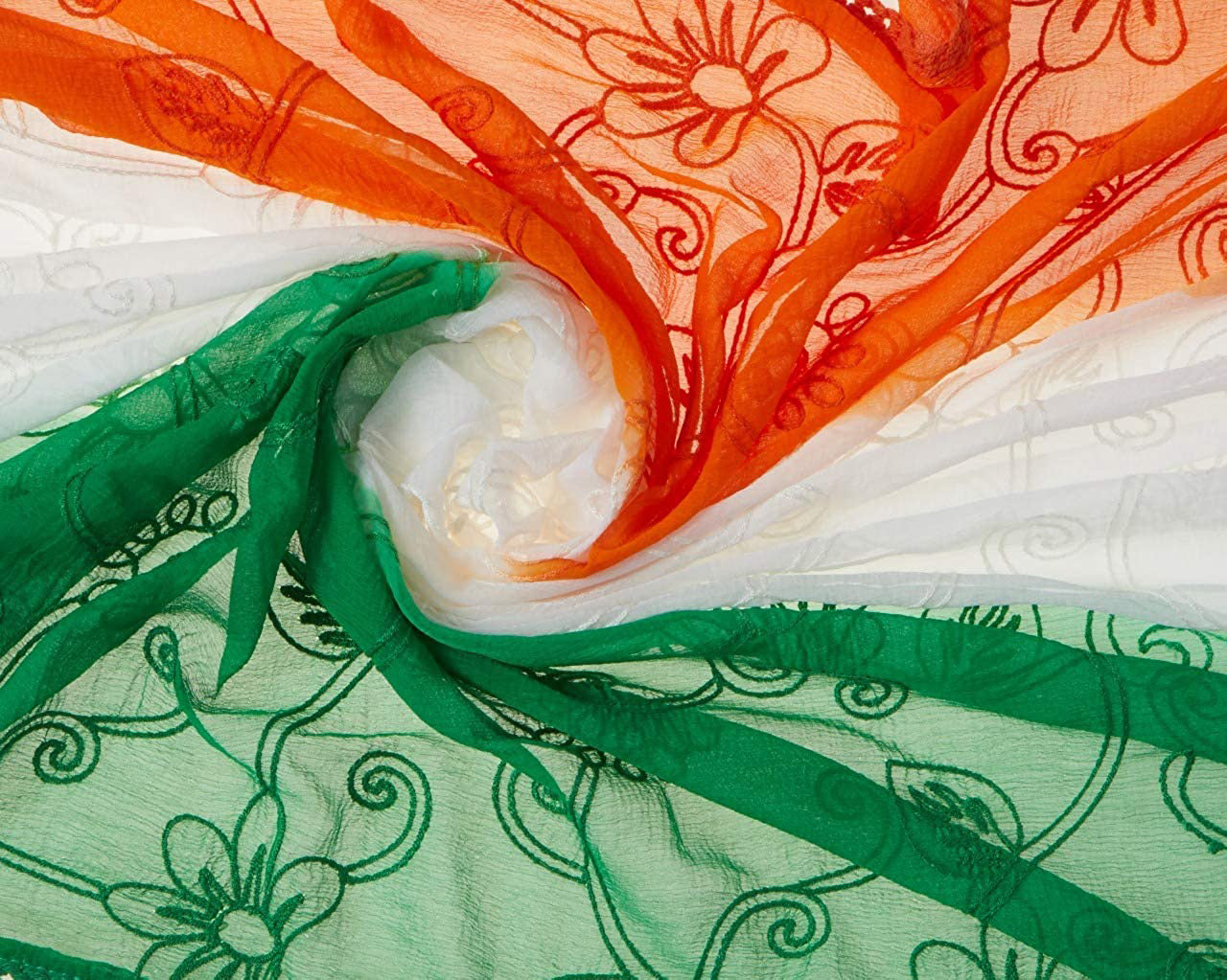 Tri Colour/Tiranga Chiffon Dupatta with Embroidery freeshipping - Dupatta Bazaar