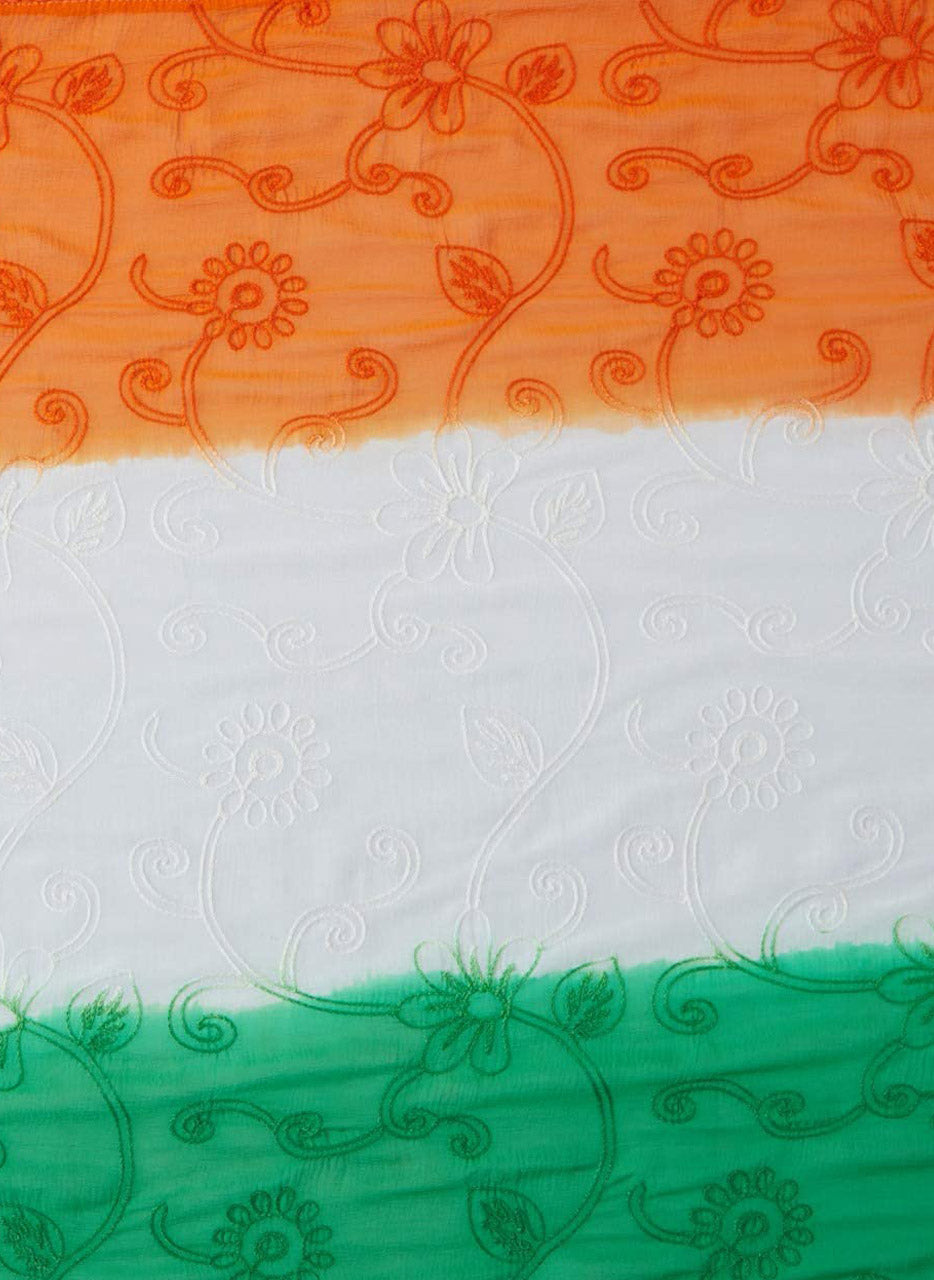 Tri Colour/Tiranga Chiffon Dupatta with Embroidery freeshipping - Dupatta Bazaar