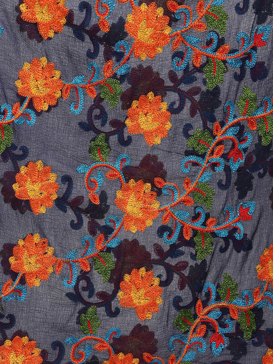 Dupatta Bazaar Woman's Navy Blue & Multicoloured Embroidered Chiffon Dupatta - Dupatta Bazaar