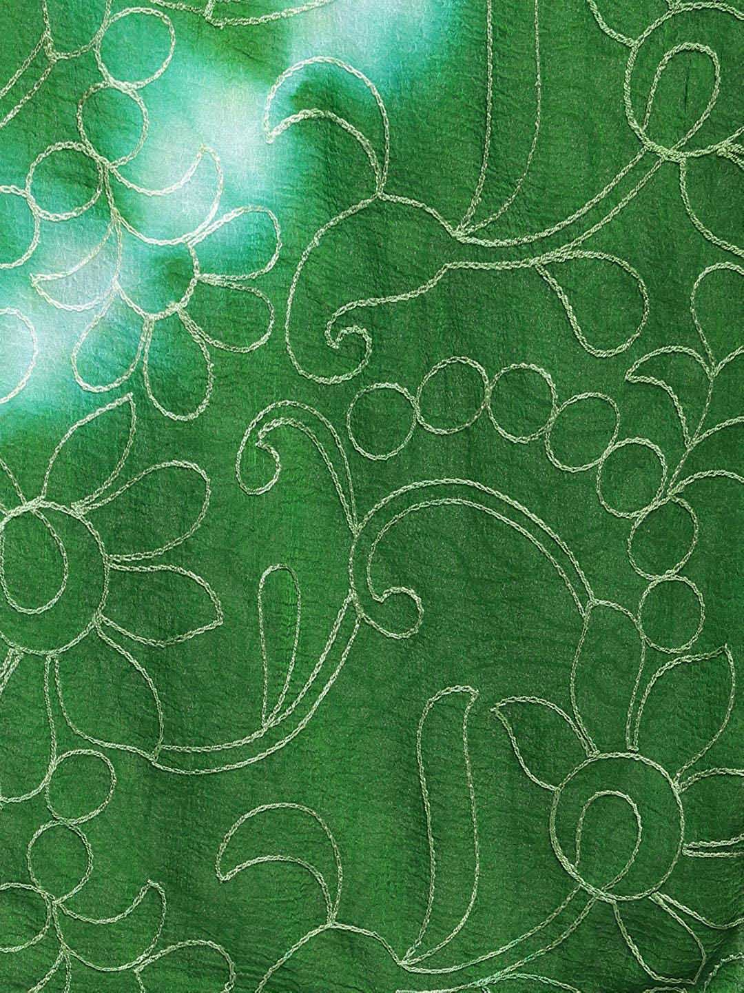 Green & White Embroidered Chiffon Dupatta freeshipping - Dupatta Bazaar