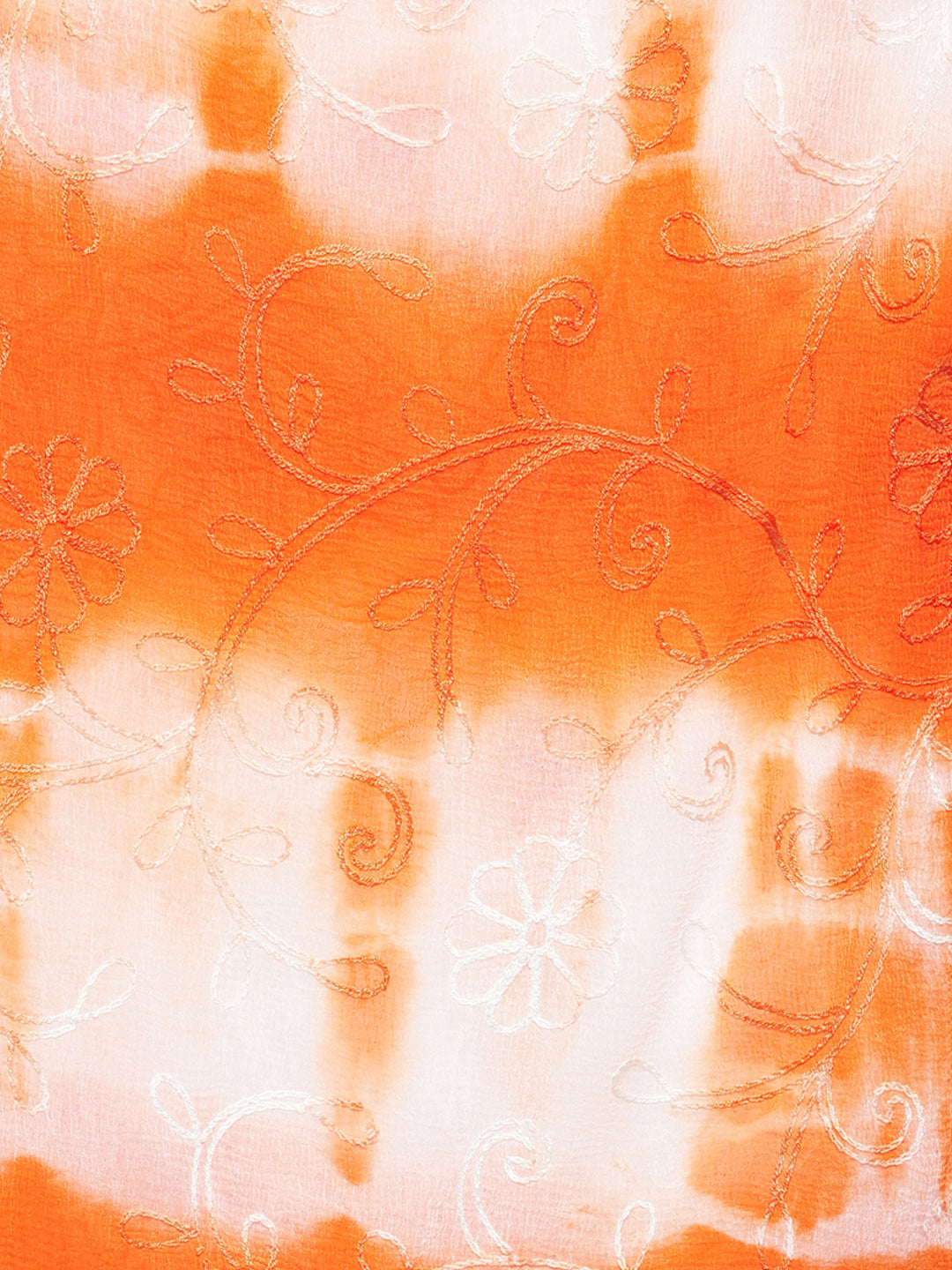 Dupatta Bazaar Woman's Orange & White Embroidered Chiffon Dupatta - Dupatta Bazaar