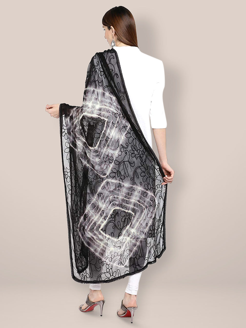 Black & White Embroidered Chiffon Dupatta freeshipping - Dupatta Bazaar