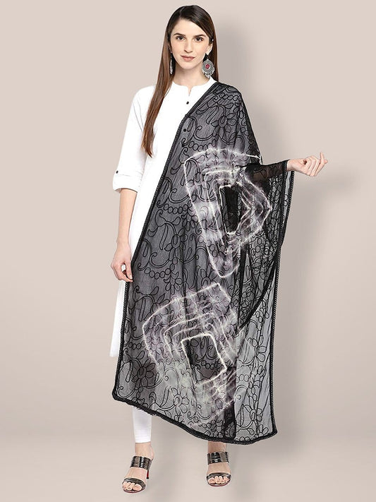 Black & White Embroidered Chiffon Dupatta freeshipping - Dupatta Bazaar