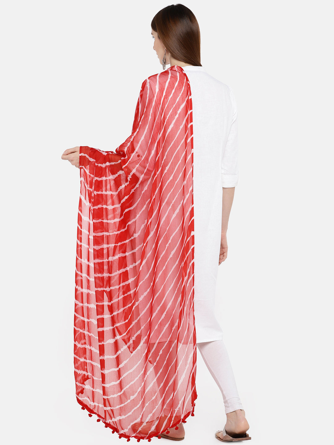 Dupatta Bazaar Woman's Red & White Leheria Chiffon Dupatta - Dupatta Bazaar