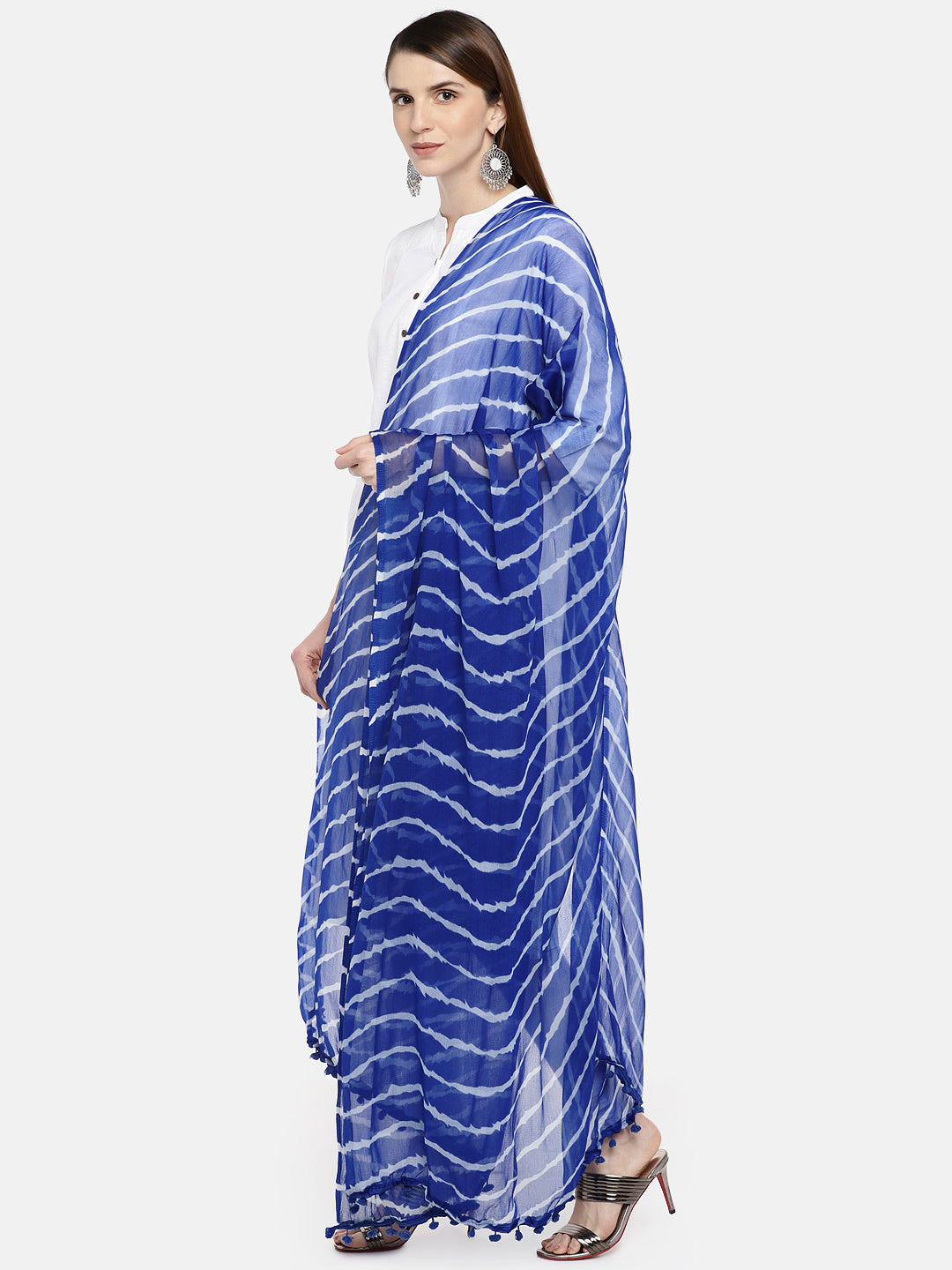 Dupatta Bazaar Woman's Blue & White Leheria Chiffon Dupatta - Dupatta Bazaar