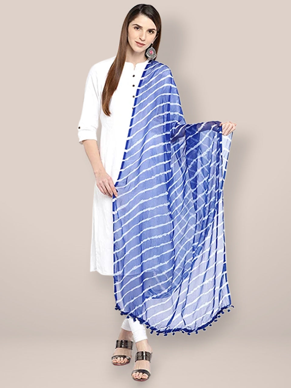 Blue & White Leheria Chiffon Dupatta freeshipping - Dupatta Bazaar