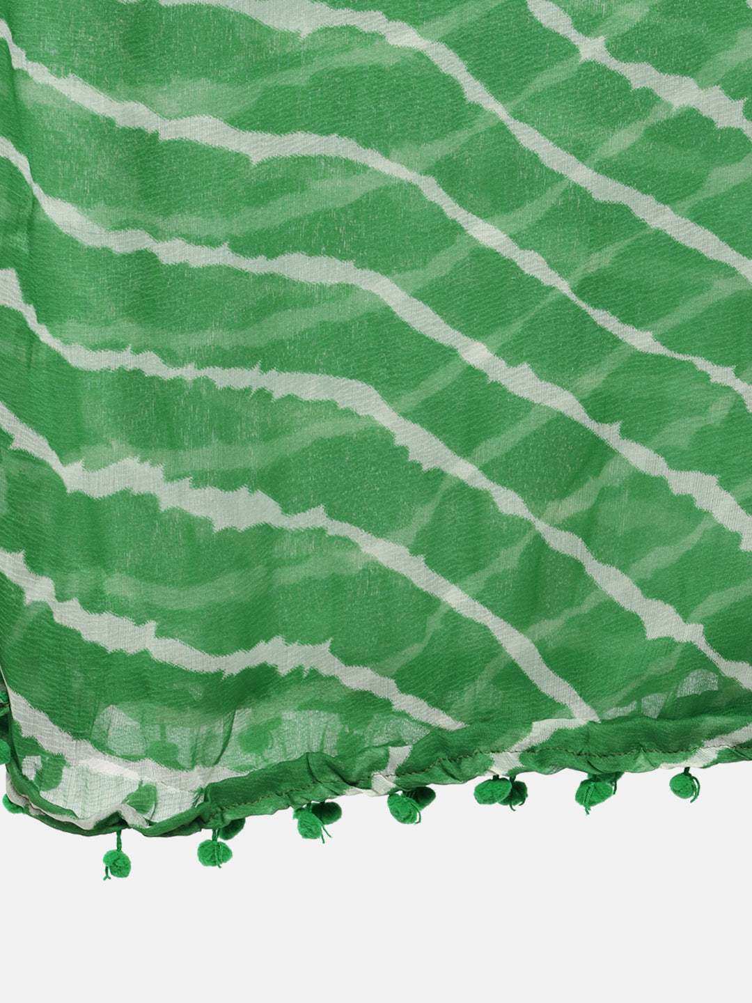 Dupatta Bazaar Woman's Green & White Leheria Chiffon Dupatta - Dupatta Bazaar