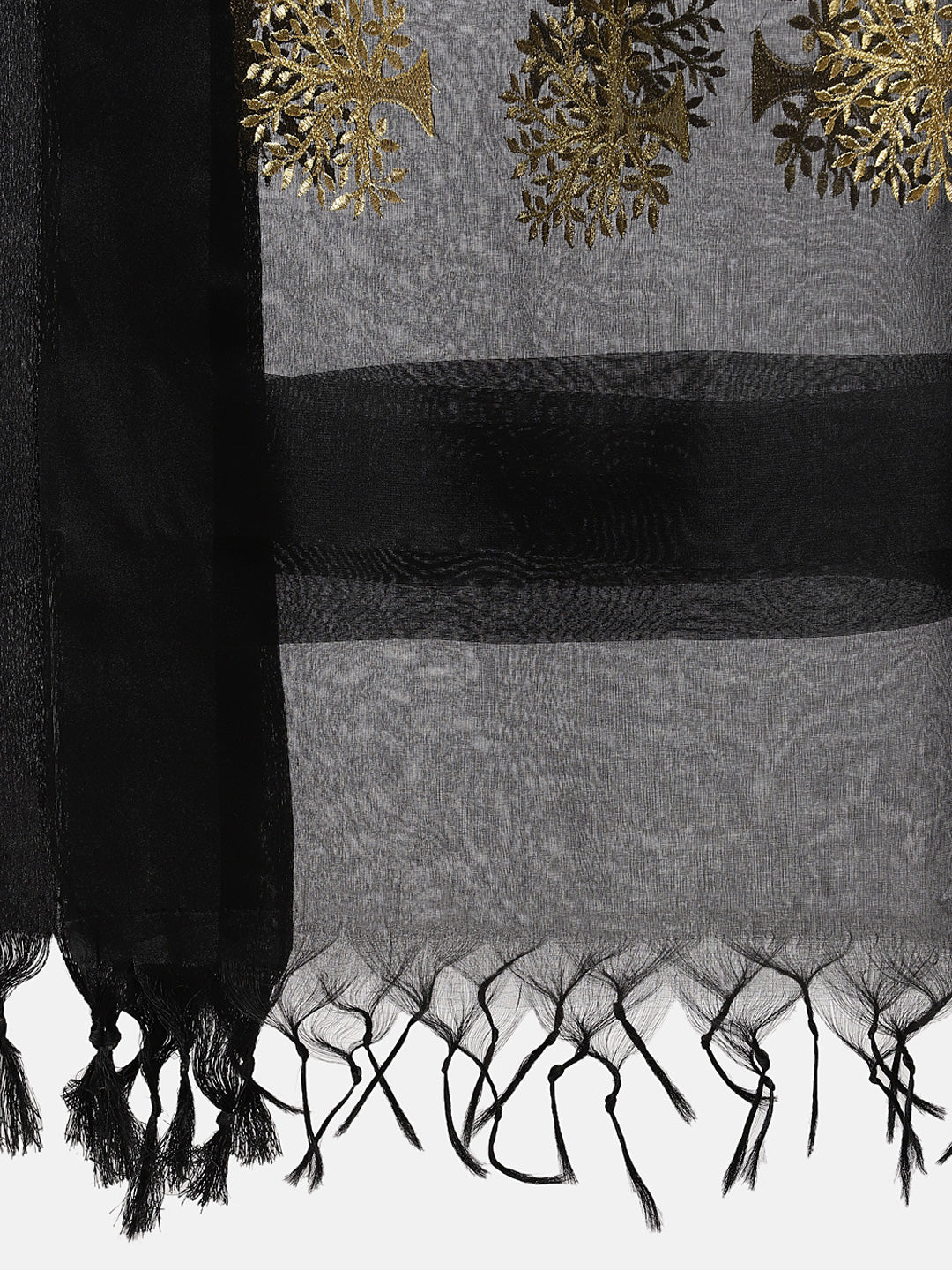 Dupatta Bazaar Woman's Black Organza Dupatta with Gold Embroidery. - Dupatta Bazaar