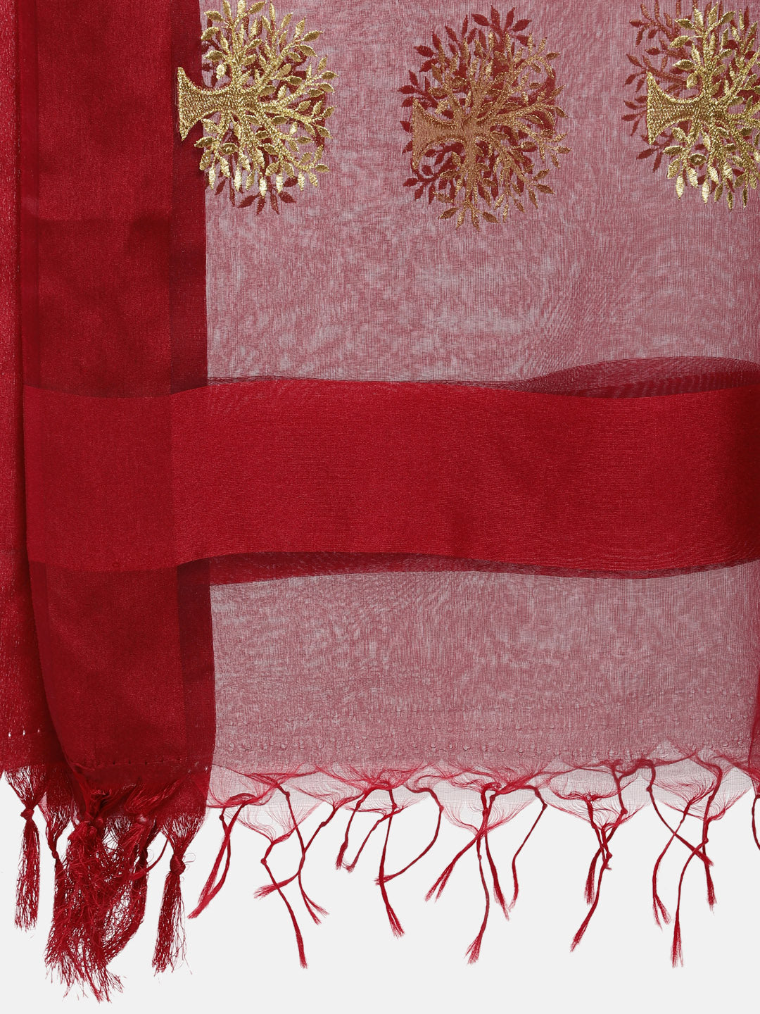 Dupatta Bazaar Woman's Maroon Organza Dupatta with Gold Embroidery. - Dupatta Bazaar