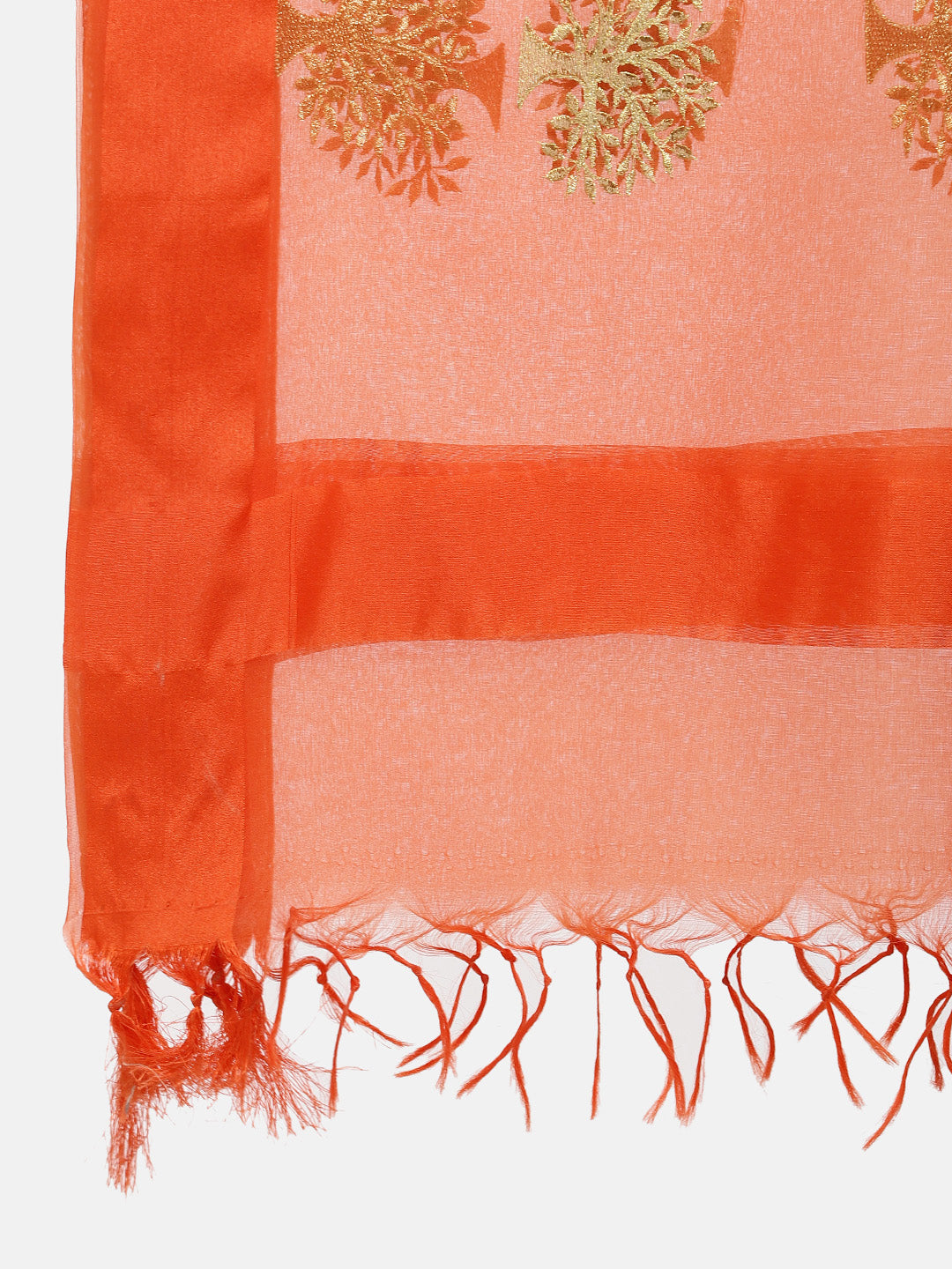 Dupatta Bazaar Woman's Orange Organza Dupatta with Gold Embroidery. - Dupatta Bazaar