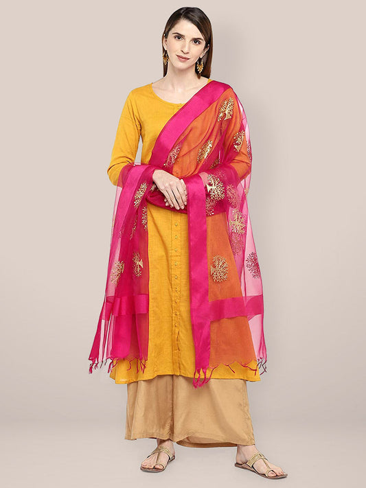 Pink Organza Dupatta with Gold Embroidery. freeshipping - Dupatta Bazaar