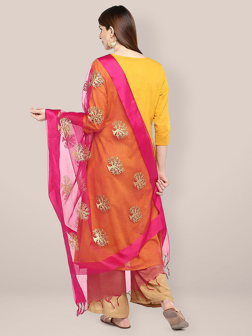 Pink Organza Dupatta with Gold Embroidery. freeshipping - Dupatta Bazaar