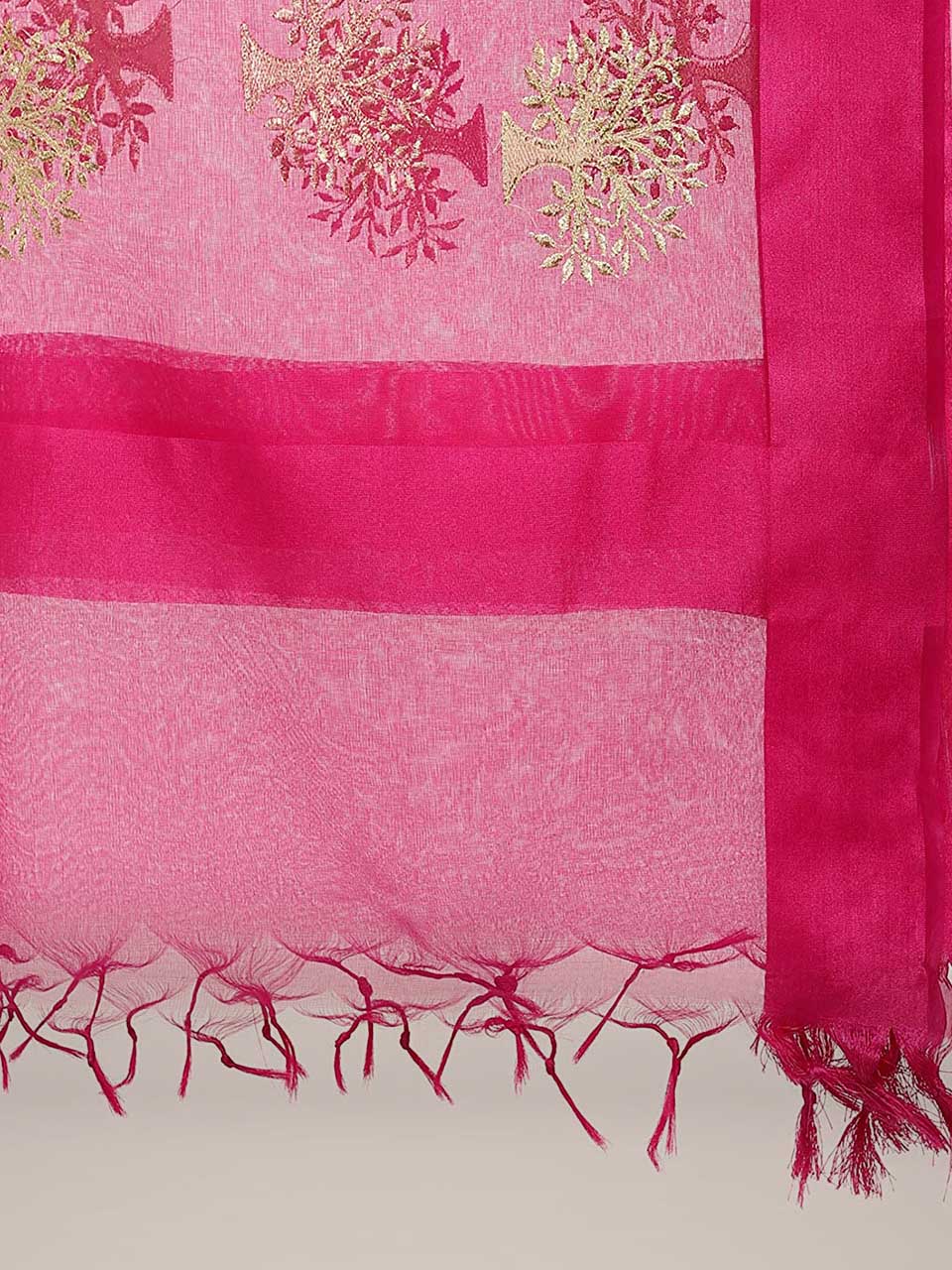 Pink Organza Dupatta with Gold Embroidery. freeshipping - Dupatta Bazaar