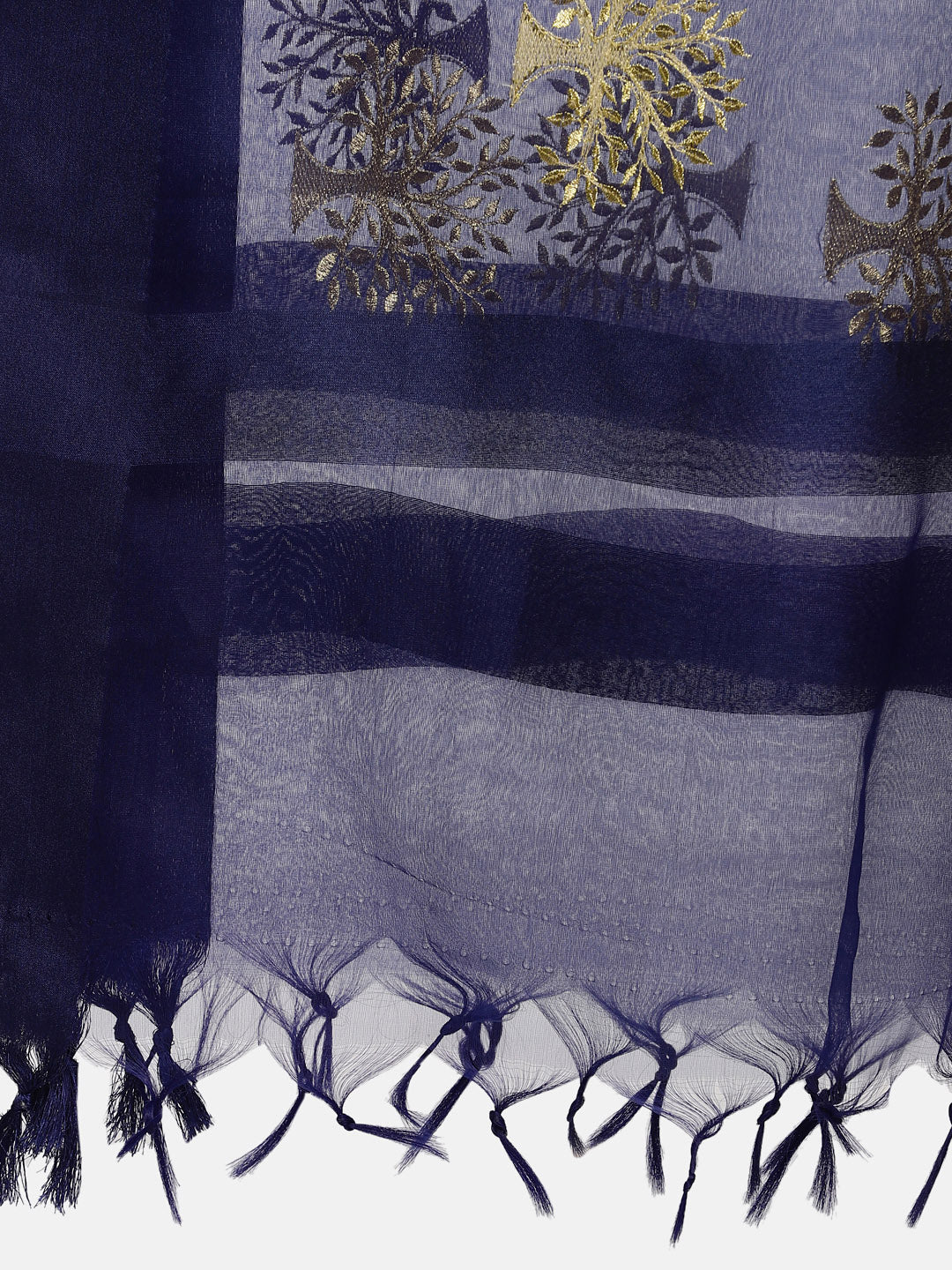 Dupatta Bazaar Woman's Navy Blue Organza Dupatta with Gold Embroidery. - Dupatta Bazaar