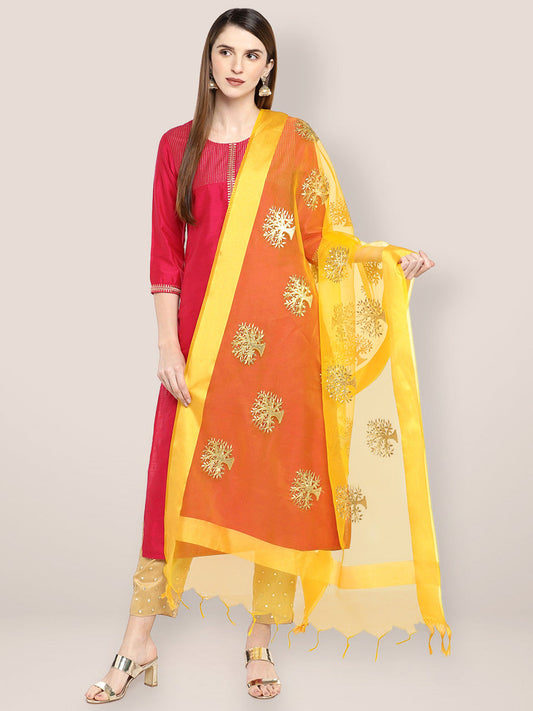 Yellow Organza Dupatta with Gold Embroidery. freeshipping - Dupatta Bazaar